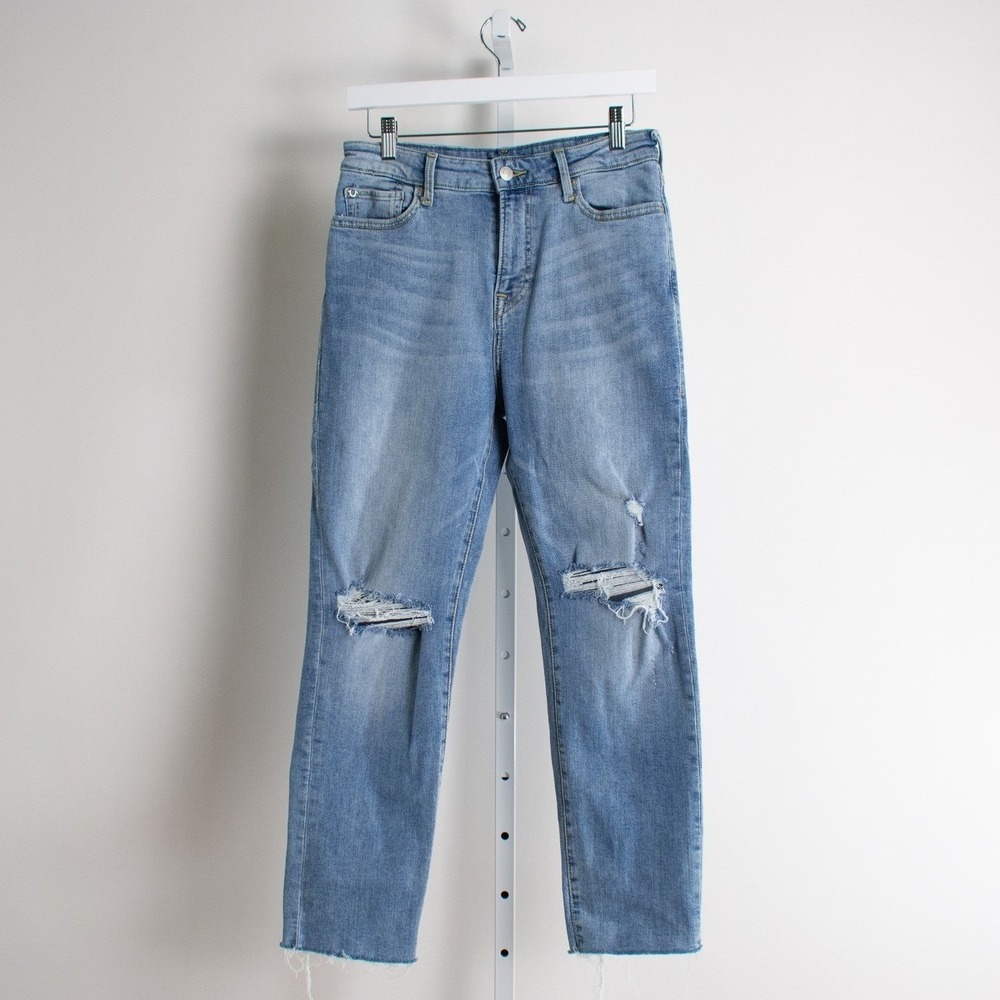 True Religion STARR Mid Rise Cropped Straight Distressed Jeans‎ Size 28 6